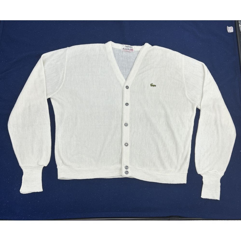 Izod Of London Lacoste Cardigan Sweater Mens XL Cream Garfinckel's Orlon Acrylic